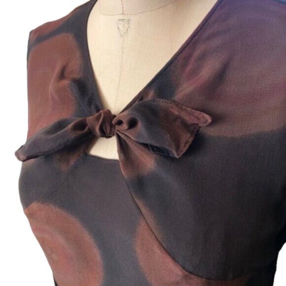 Vintage Alberta Ferretti 100% silk tunic top with collar bow, made in Italy, 8 - Picture 6 of 14
